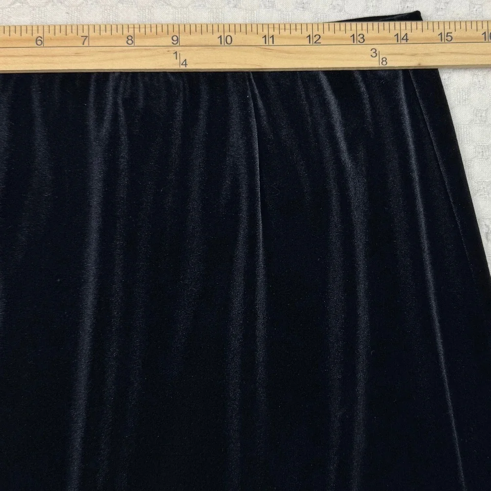 Clio Petites Vintage Black Velvet‎ Midi Skirt Elastic Waist Size PL Whimsigoth